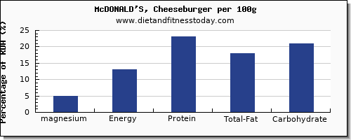 magnesium and nutrition facts in a cheeseburger per 100g